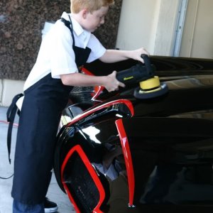 Rand Phillips buffing out the 1966 Batmobile