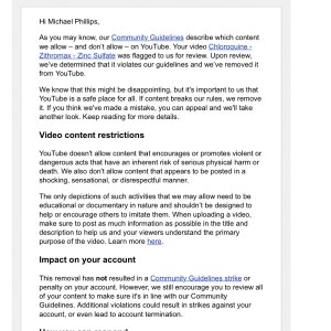 YouTube removed Chloroquine Video