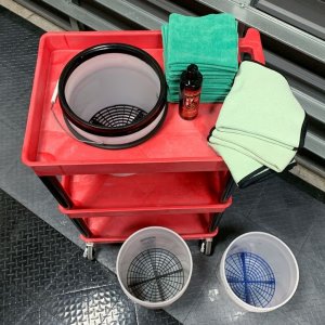 Car Washing Tools Towels Brushes and Buckets by Mike Phillips