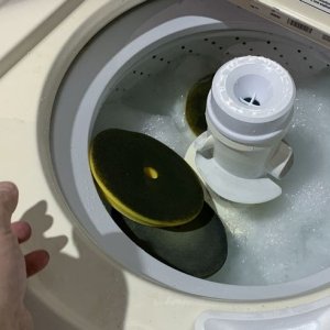 Single Stage Paint Removed from Buffing Pads Washing