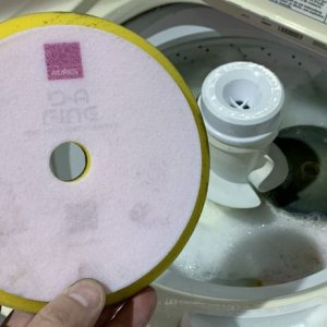 Single Stage Paint Removed from Buffing Pads Washing
