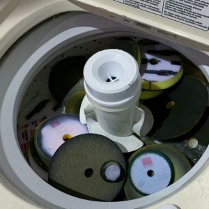 Single Stage Paint Removed from Buffing Pads Washing