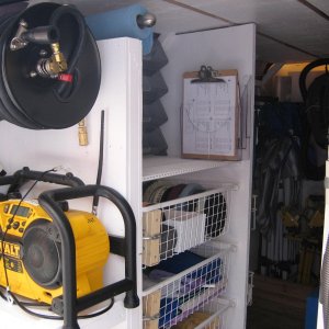 shelves, clipboard holder for checklist...etc