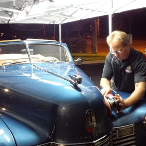 Mike doing a great job removing scratches on hood of my 1941 Cadillac at ne