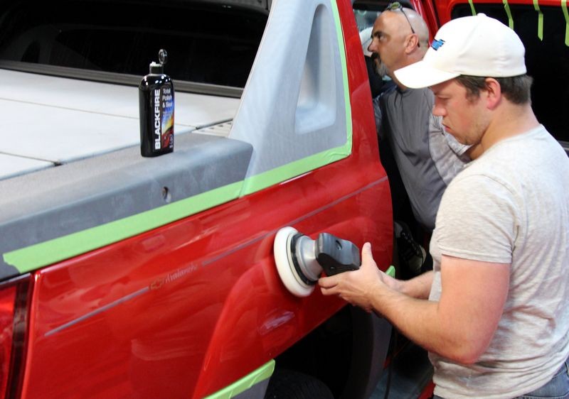 002 Red Chevy Avalanche Detail Class at Autogeek with Mike Phillips