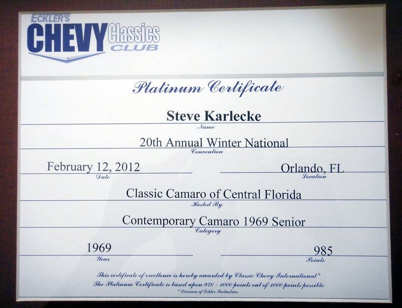1st Place and Platinum Certified Show Winner at Eckler’s Winternationals
