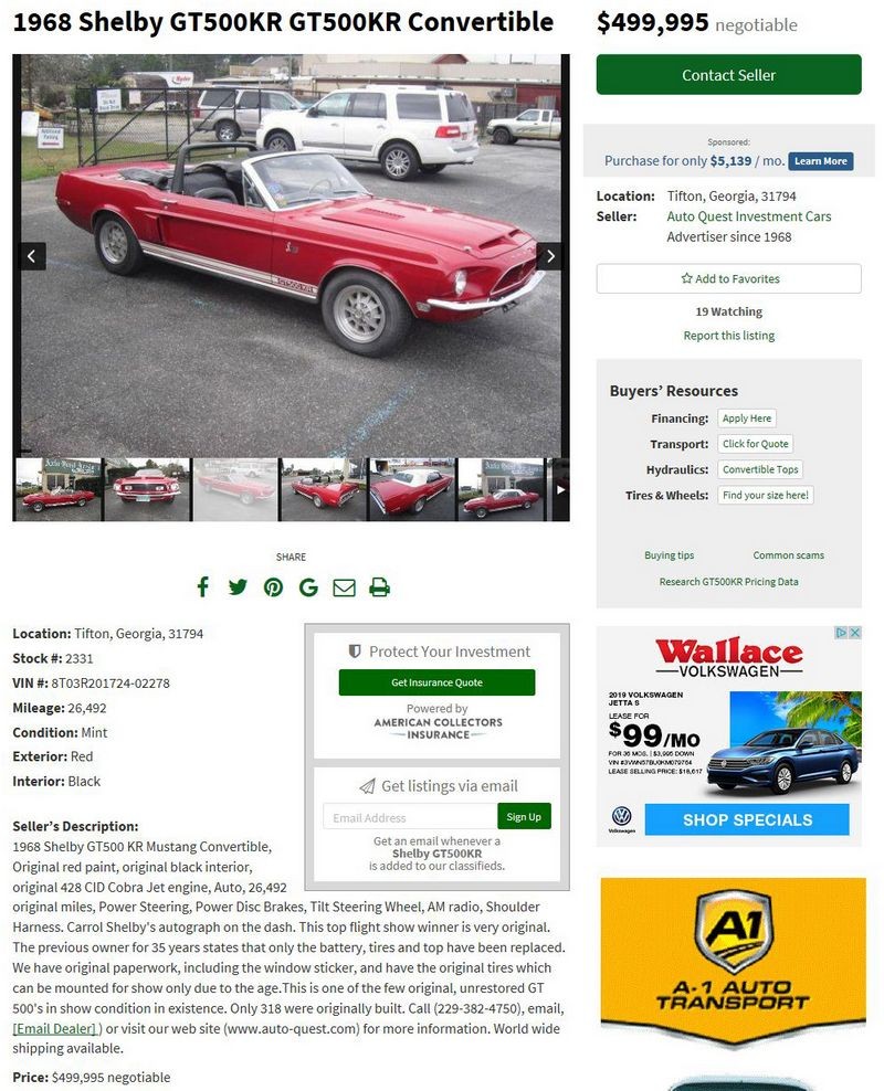 Bucket List Buff - 1968 Shelby Mustang GT500KR Original Paint Mike Phillips
