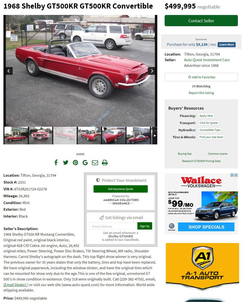 Bucket List Buff - 1968 Shelby Mustang GT500KR Original Paint Mike Phillips