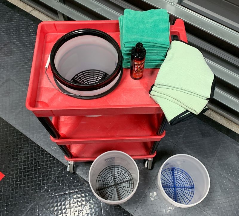 Car Washing Tools Towels Brushes and Buckets by Mike Phillips