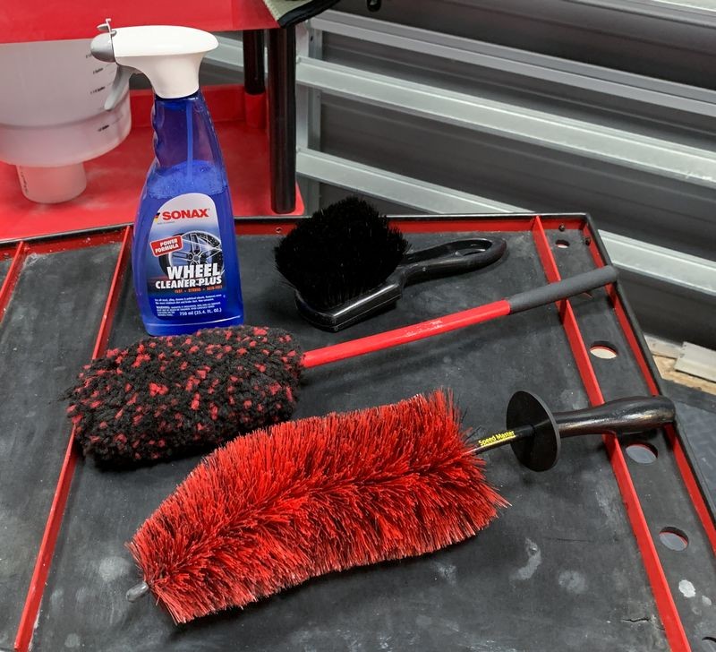Car Washing Tools Towels Brushes and Buckets by Mike Phillips