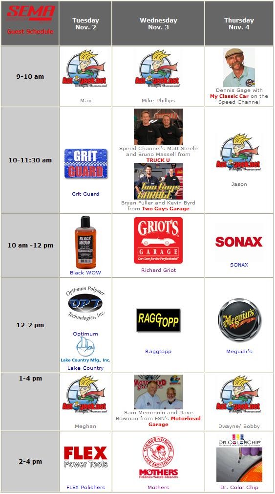 Celebrity Chart for Autogeek SEMA Booth 2010