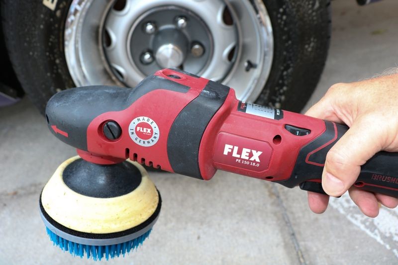 how to machine scrub tires with FLEX mike phillips autogeek