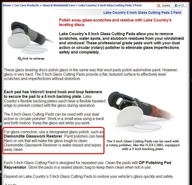 Lake Country Glass Cutting Pads