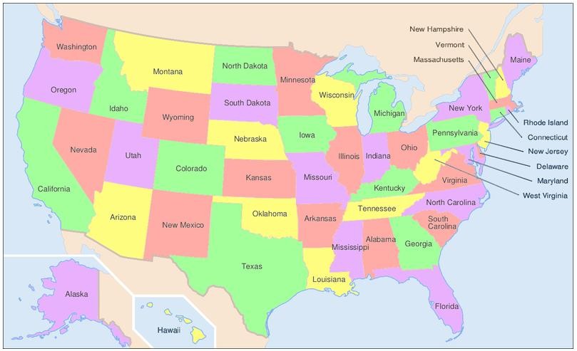 Map United States America