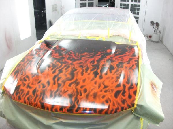Mark Phillips Custom Flame Job on a Black Mustang