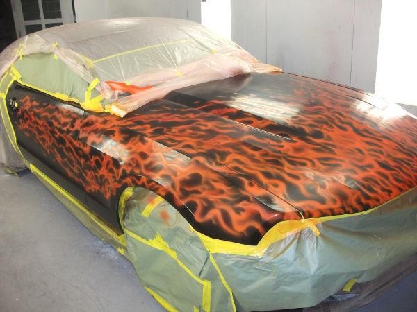 Mark Phillips Custom Flame Job on a Black Mustang