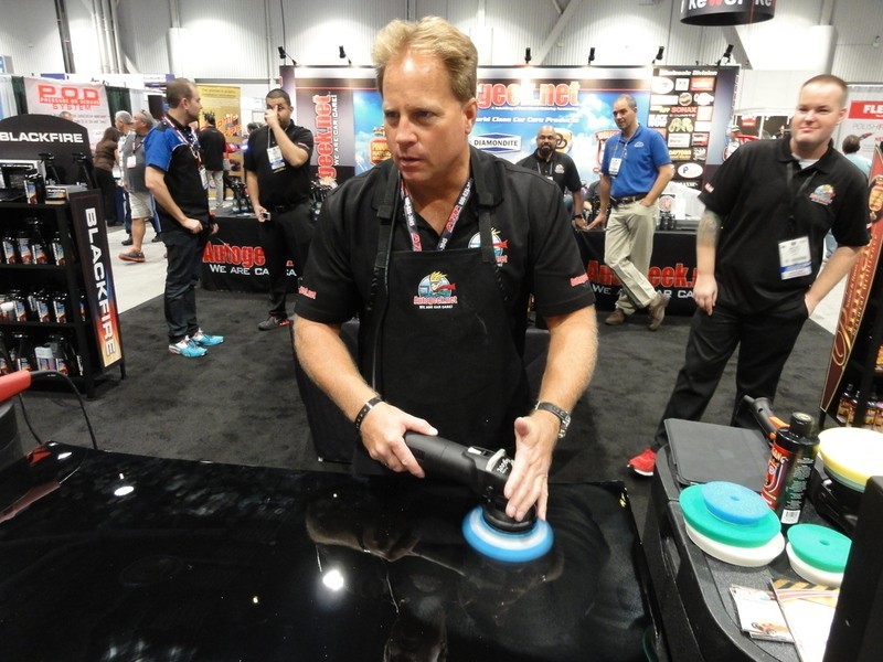 Mike Phillips Demonstrating Rupes Duetto Polisher at SEMA 2013