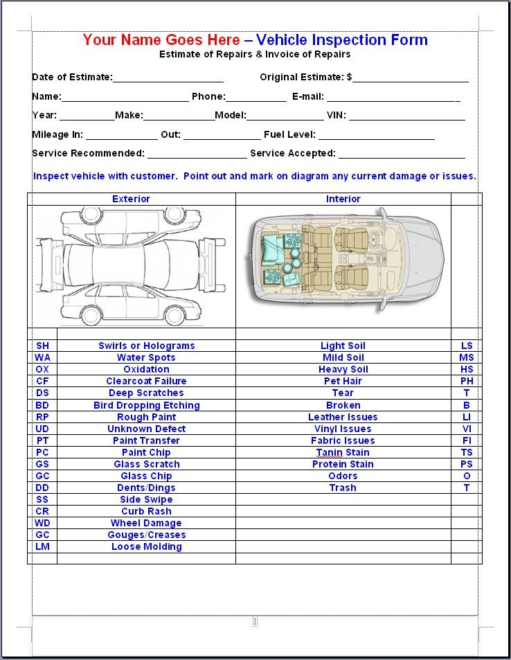 Mike Phillips Vehicle Inspection Form Version 1.5