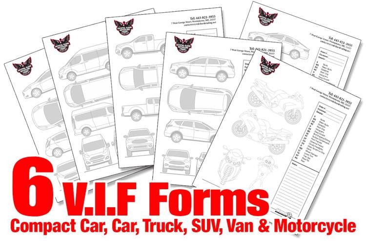 Mike Phillips VIF forms for inspecting cars before detailing