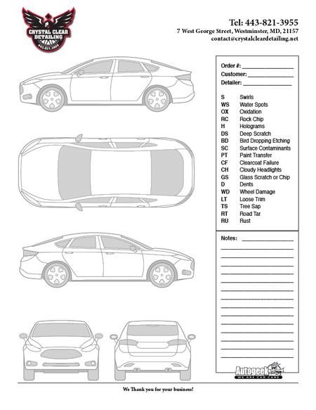 Mike Phillips VIF forms for inspecting cars before detailing