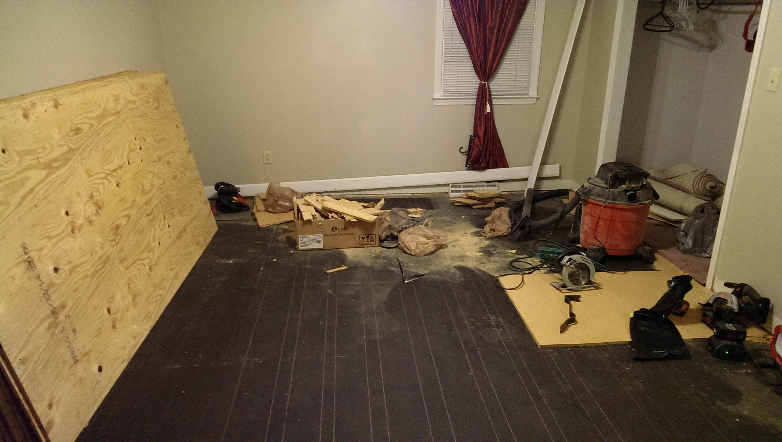 Particle board removed, getting ready for plywood