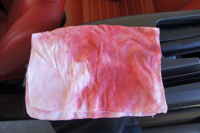 red leather after treating with Collinite Sapphire 855