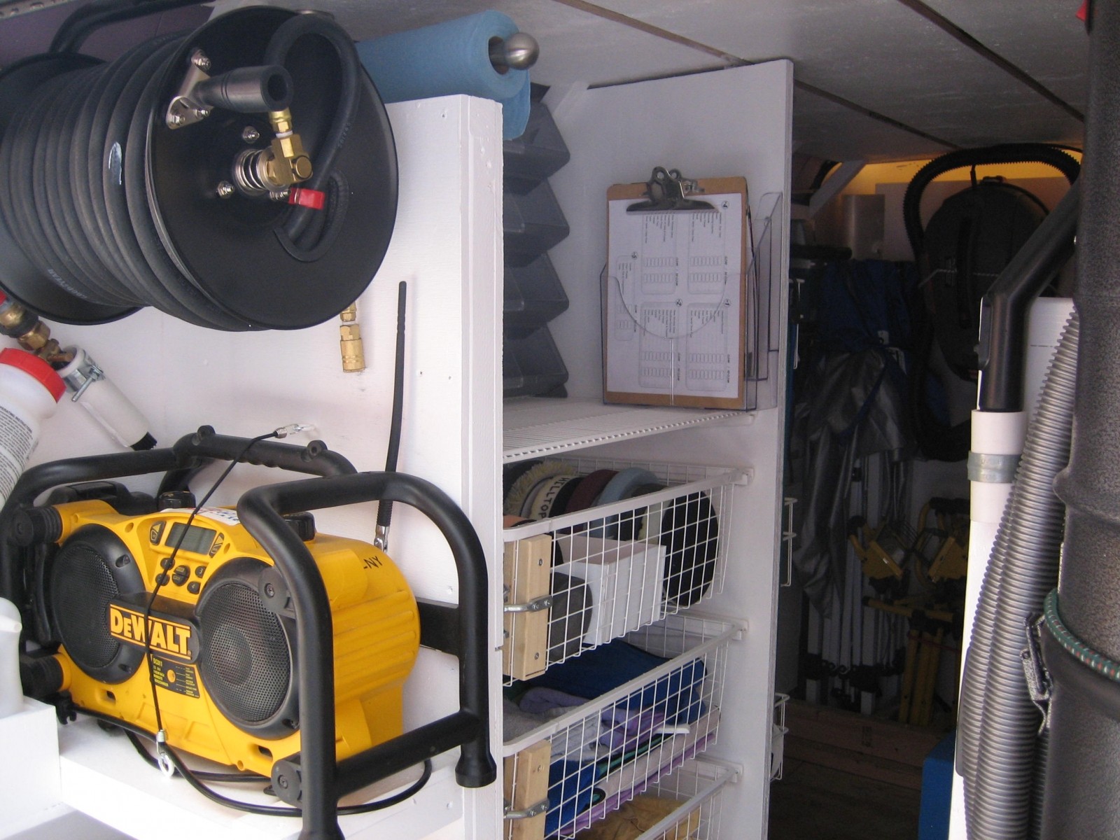 shelves, clipboard holder for checklist...etc