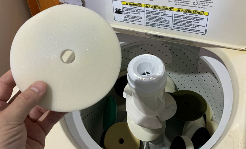 Single Stage Paint Removed from Buffing Pads Washing
