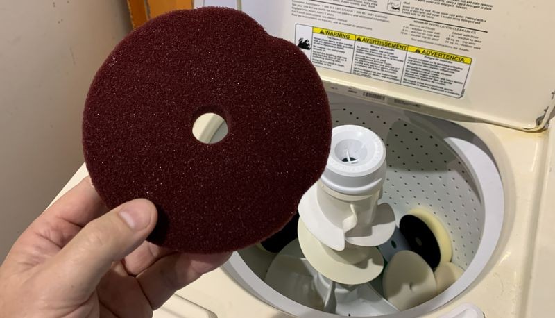 Single Stage Paint Removed from Buffing Pads Washing