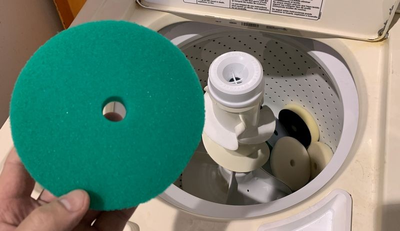 Single Stage Paint Removed from Buffing Pads Washing