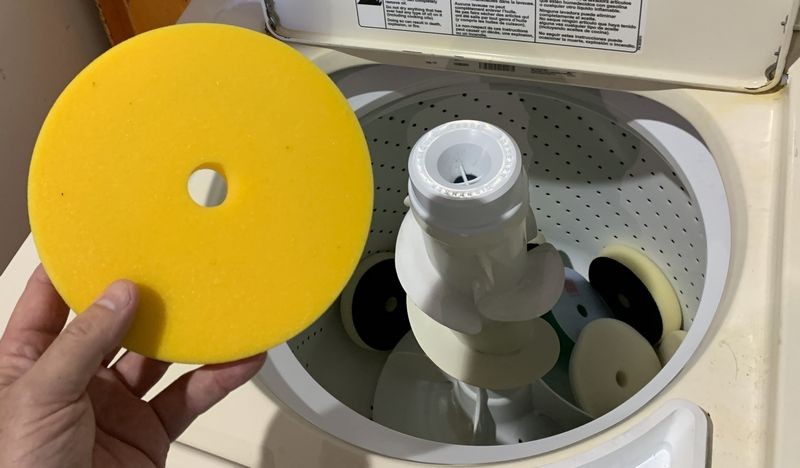 Single Stage Paint Removed from Buffing Pads Washing
