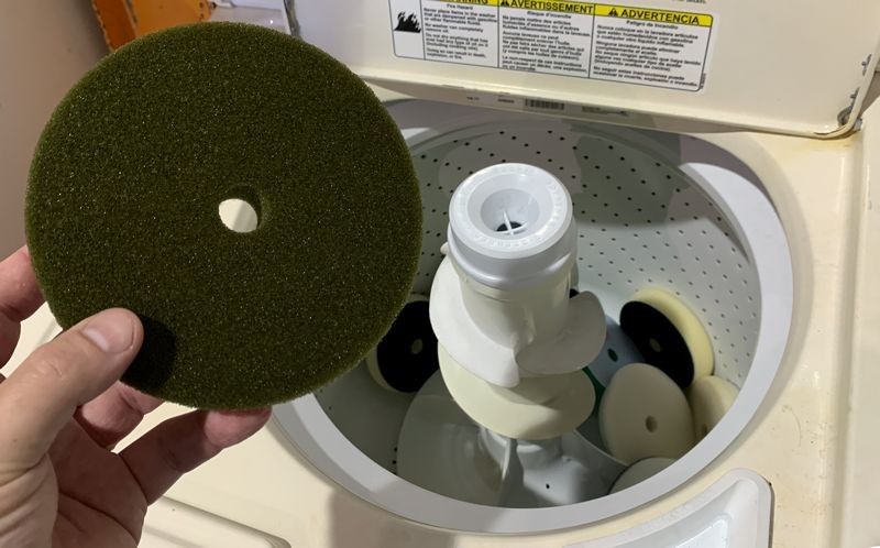 Single Stage Paint Removed from Buffing Pads Washing
