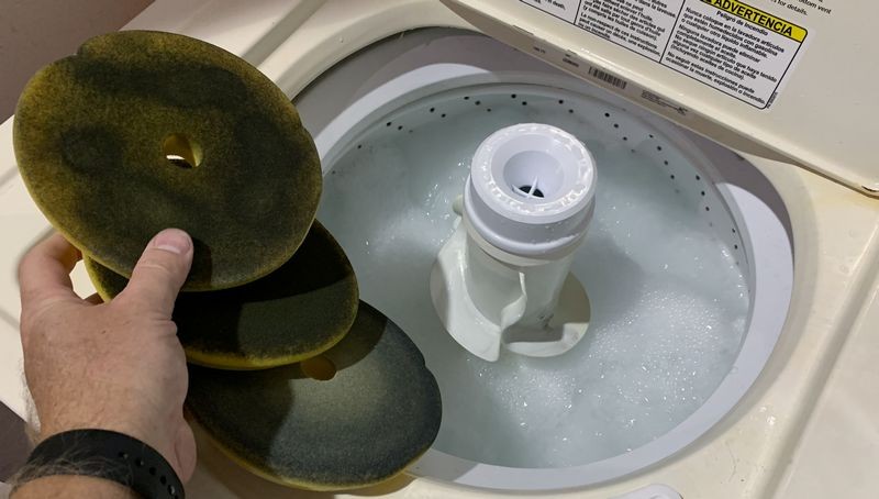 Single Stage Paint Removed from Buffing Pads Washing