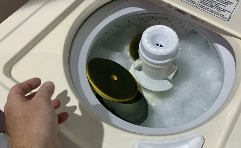Single Stage Paint Removed from Buffing Pads Washing