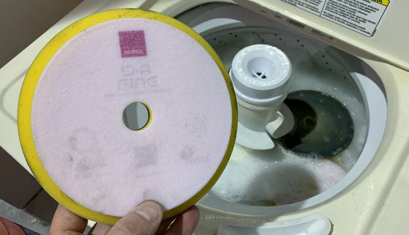 Single Stage Paint Removed from Buffing Pads Washing
