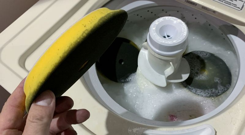 Single Stage Paint Removed from Buffing Pads Washing