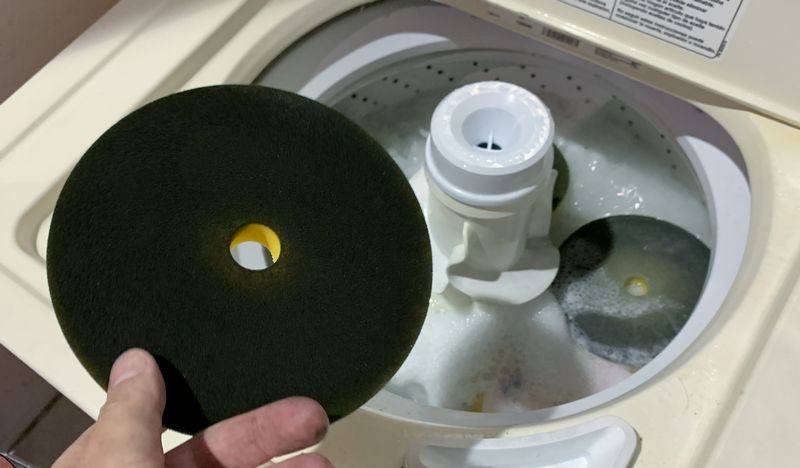Single Stage Paint Removed from Buffing Pads Washing