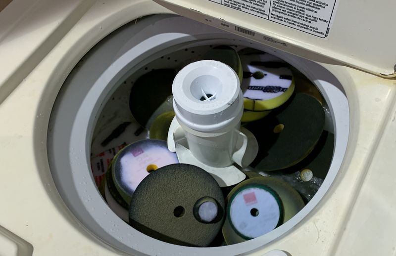 Single Stage Paint Removed from Buffing Pads Washing