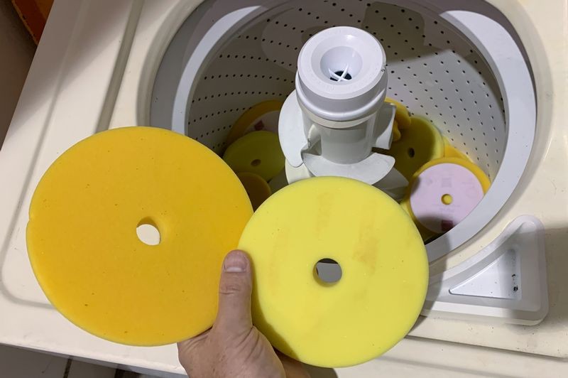 Single Stage Paint Removed from Buffing Pads Washing