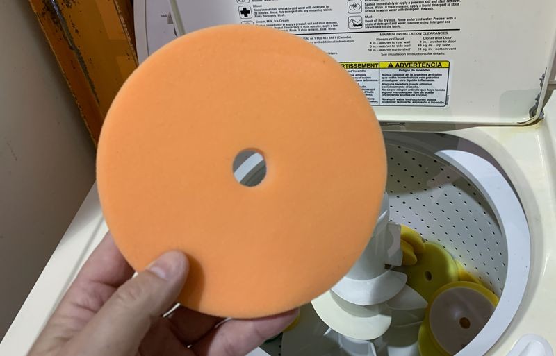 Single Stage Paint Removed from Buffing Pads Washing
