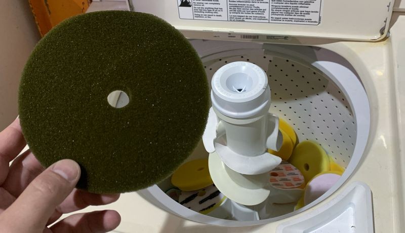 Single Stage Paint Removed from Buffing Pads Washing