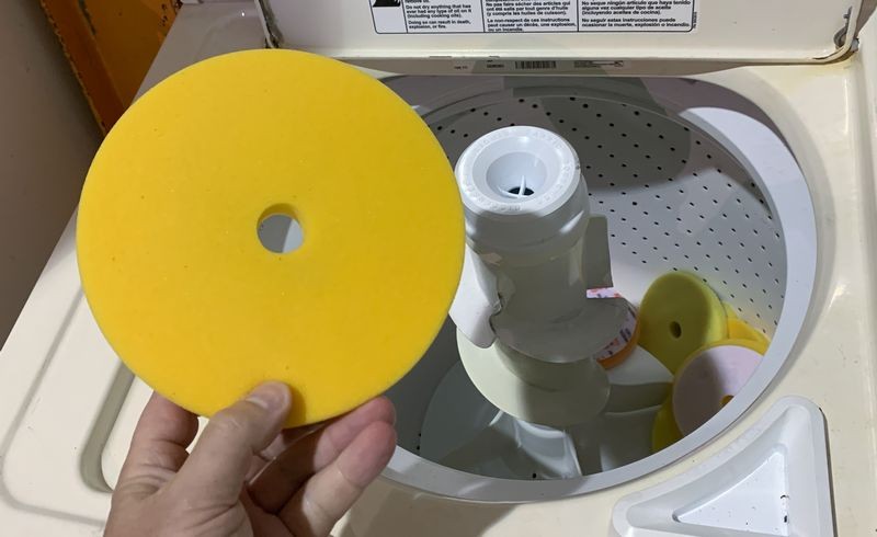 Single Stage Paint Removed from Buffing Pads Washing