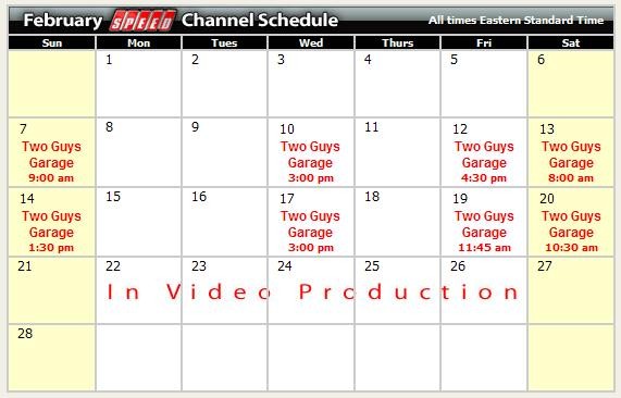 Two Guys Garage February Schedule